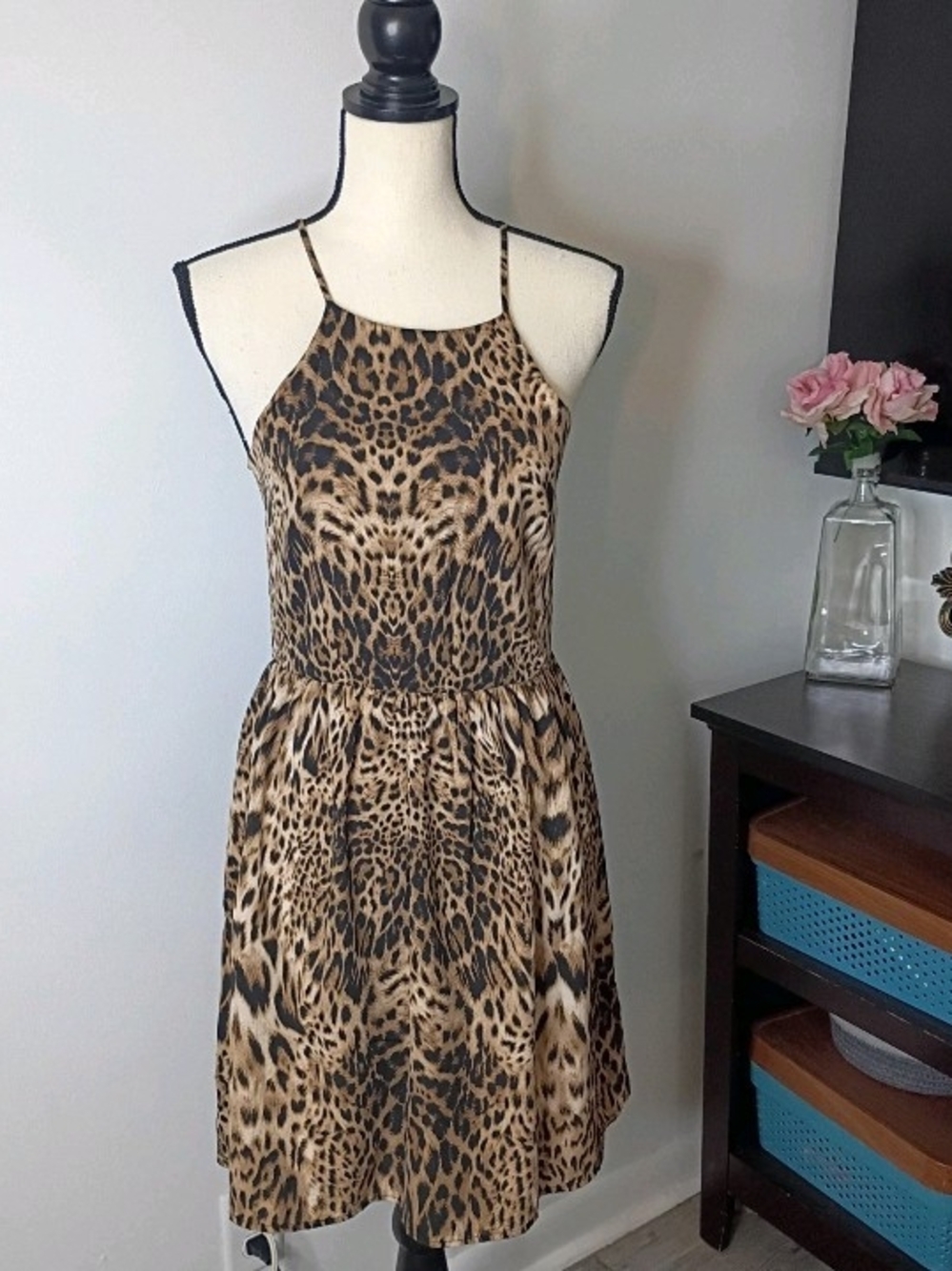 Everly Leopard Print Halter Neck Women's Fit And Flare Dress - Small